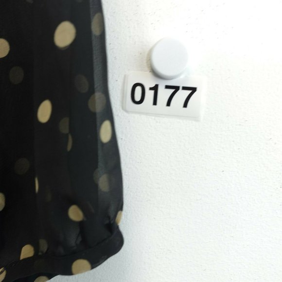 Polka Dot Peasant Blouse Womens XS 2 Black Sheer Button Up Whimsigoth Boho HM - Picture 9 of 9